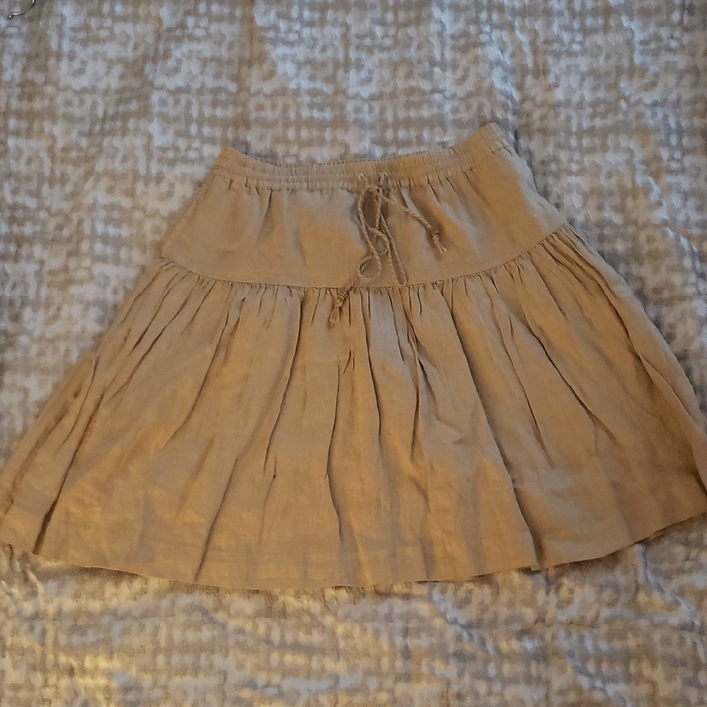 GAP Khaki/Tan Lined Linen Pleated  Skirt